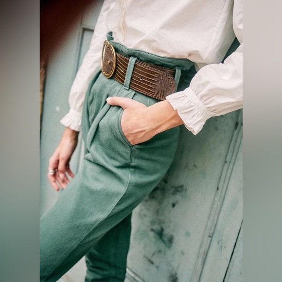 Sézane Austin Trouser Pant - Le Austin Pantalon - size 36FR 4US Cargo Green - Picture 2 of 7